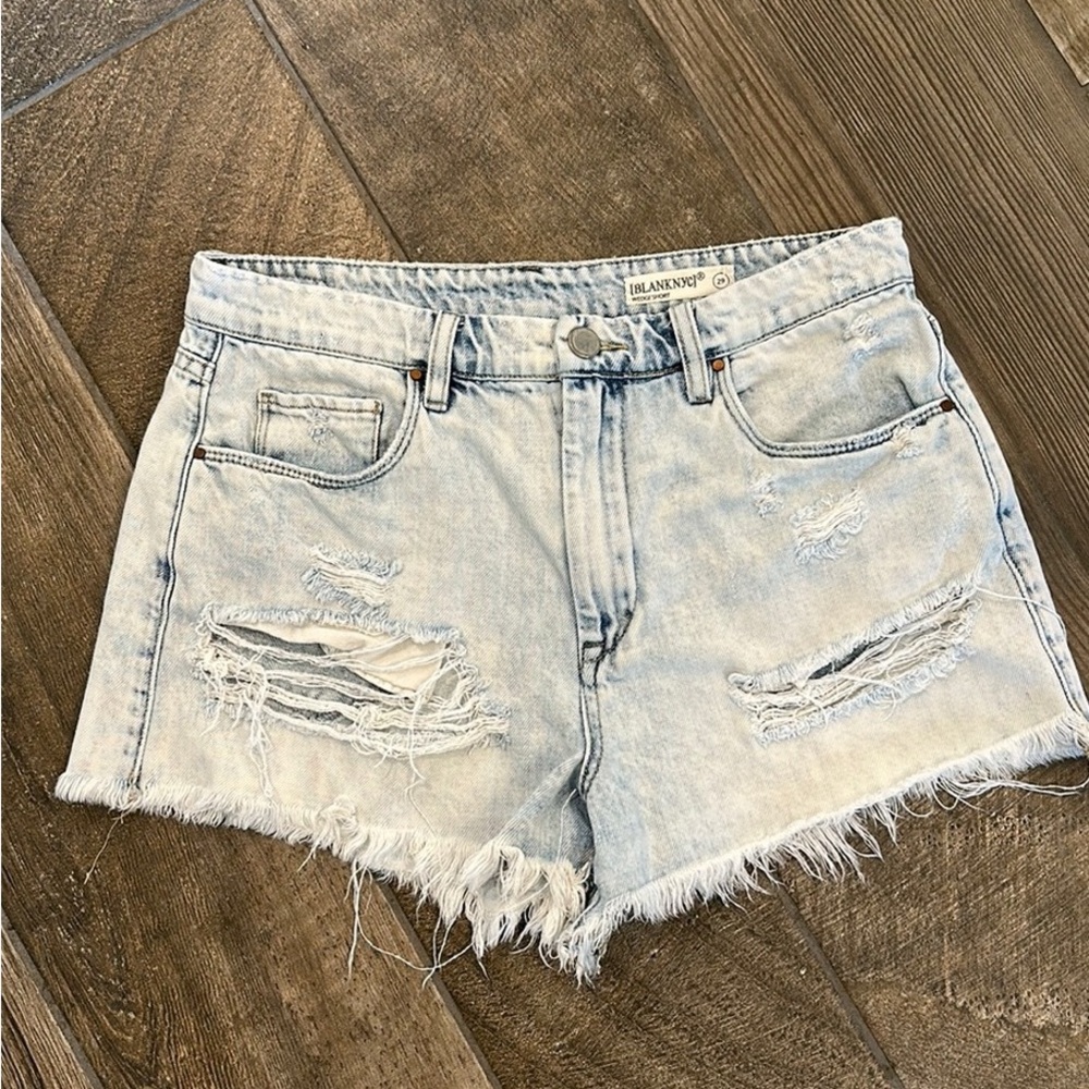 Blank NYC Light Denim Distressed Jean Shorts